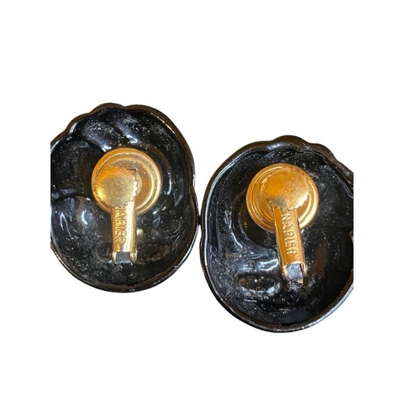 Napier Metallic Black Earrings Clip-On Vintage - Picture 2 of 3